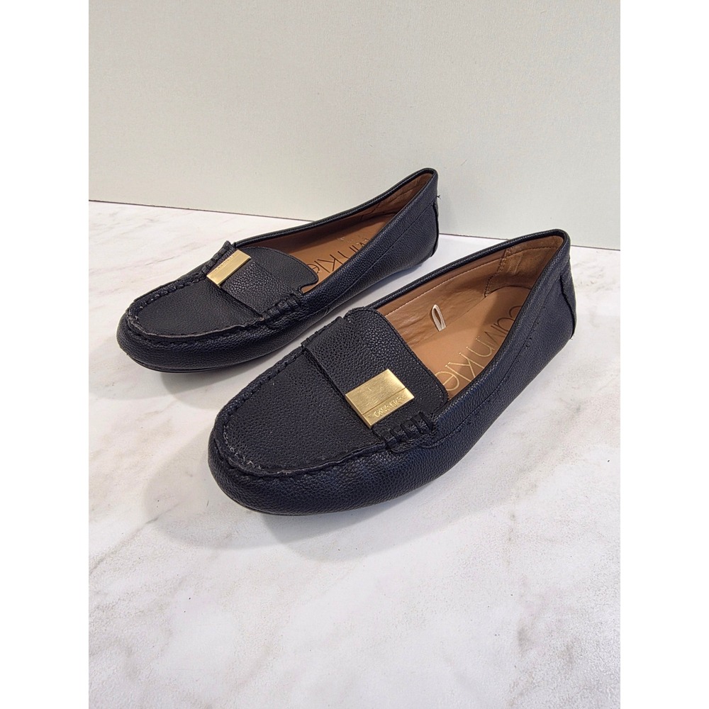 Professional Quiet Luxury Loafers Gold Hardware Calvin Klein Women 7.5 Black
